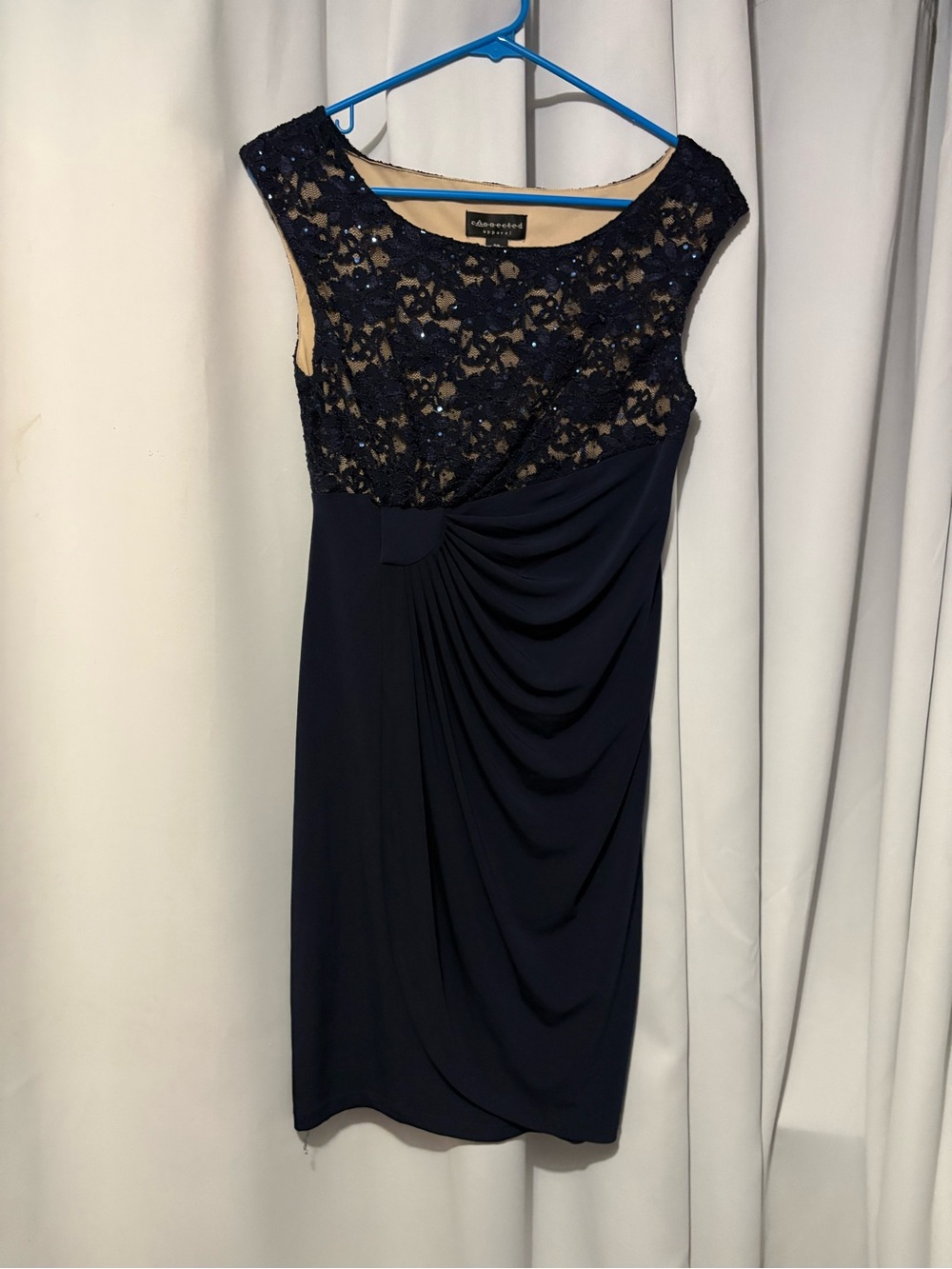 connected apparel Navy Lace Bodice Midi Dress